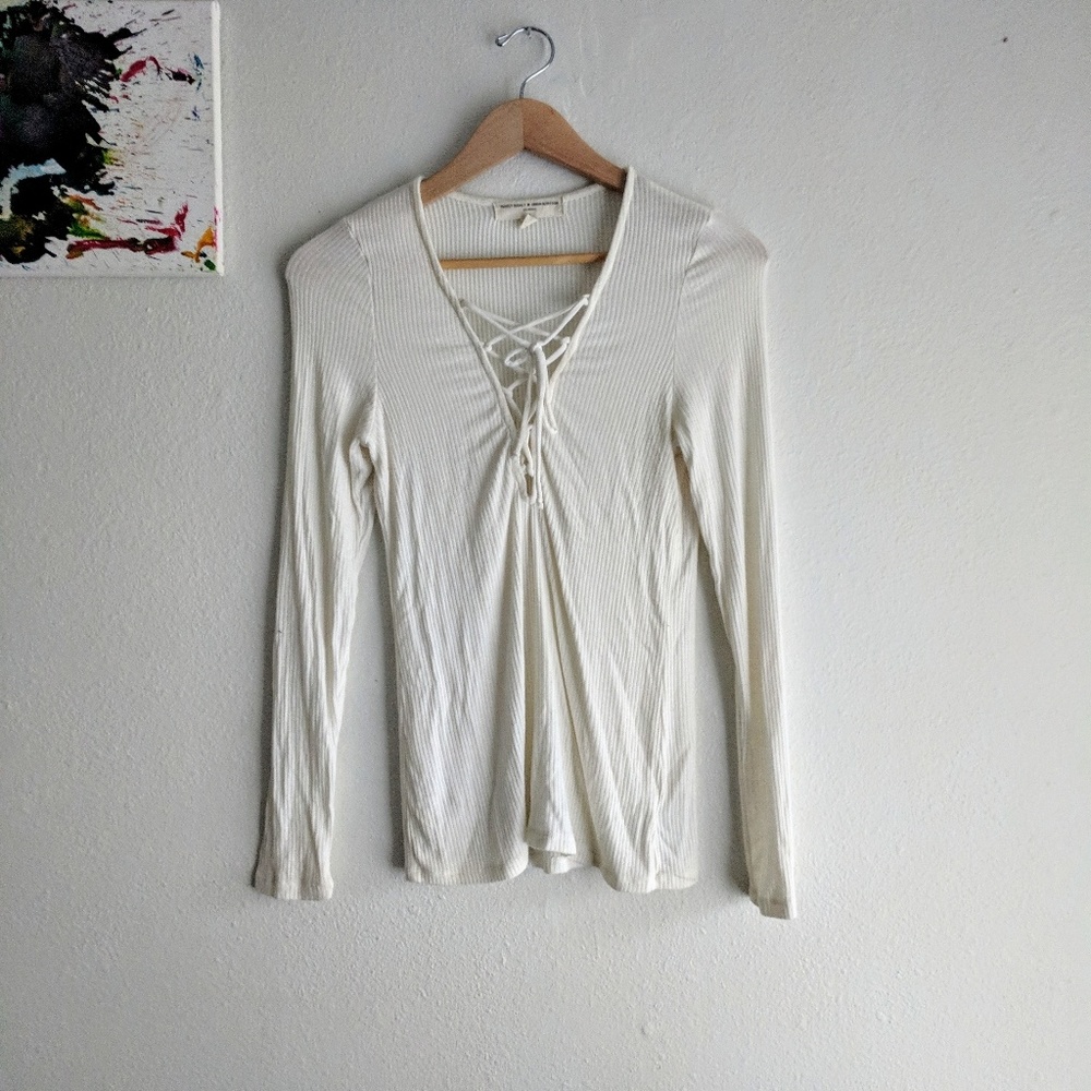 Urban Outfitters Ribbed Plunge Long Sleeve